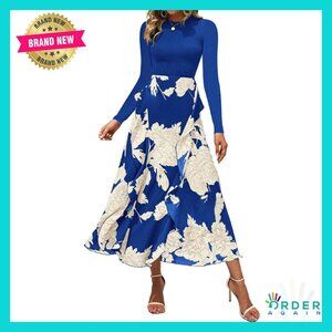 Floral Maxi Dress Elegant Ruffle Long Sleeve Crewneck Fall Wedding Guest